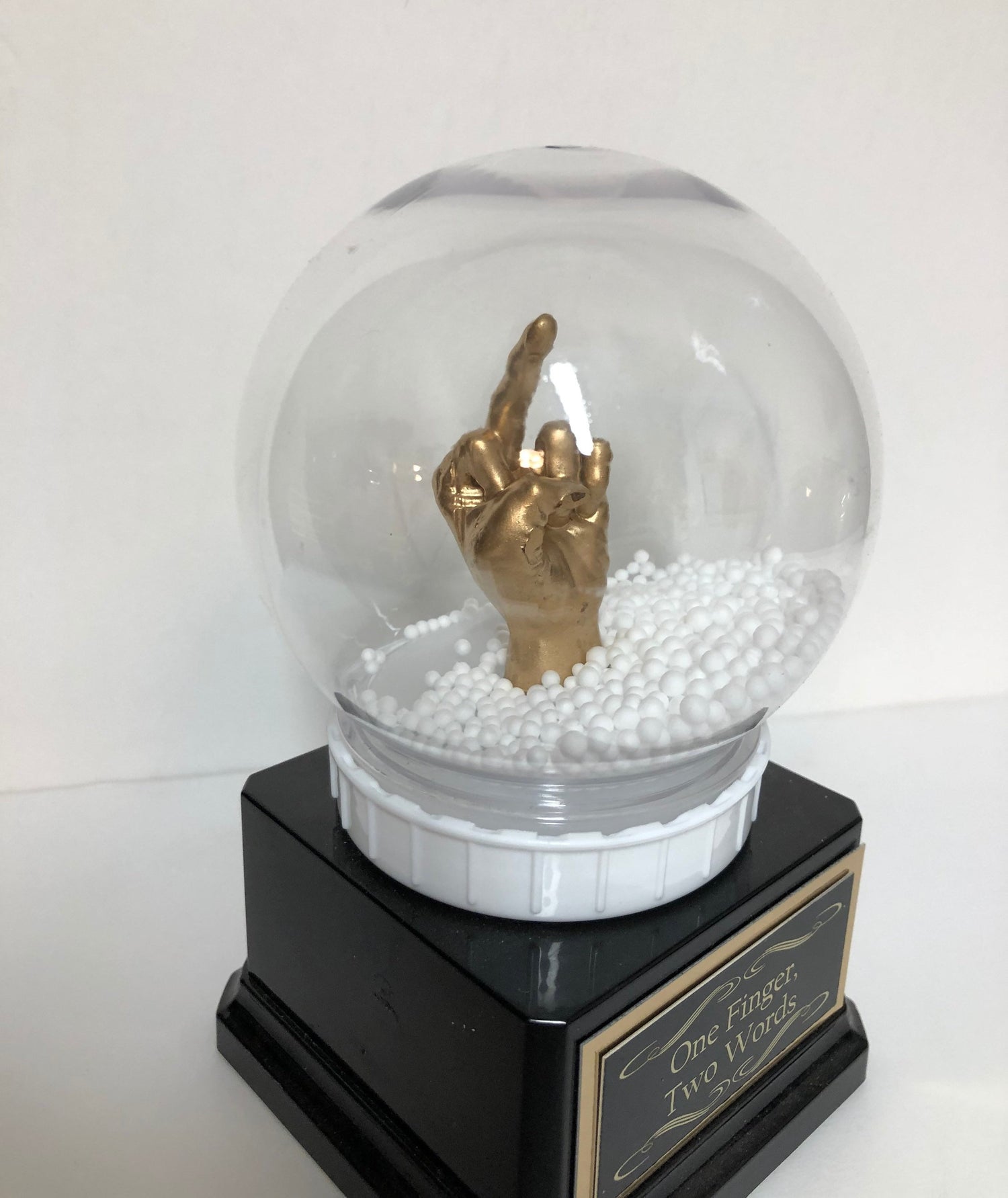 Middle Finger Funny Trophy Snow Globe FFL Loser Award Adult Humor The Bird F*ck You One Finger Two Words Christmas Gag Gift