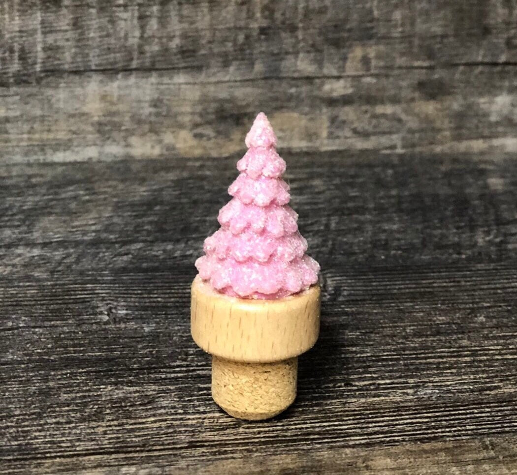 Wine Stopper Christmas Tree PINK Glittered Elegant Holiday Gift Novelty Bottle Wine Cork Birthday Stocking Stuffer Secret Santa Wine Lover