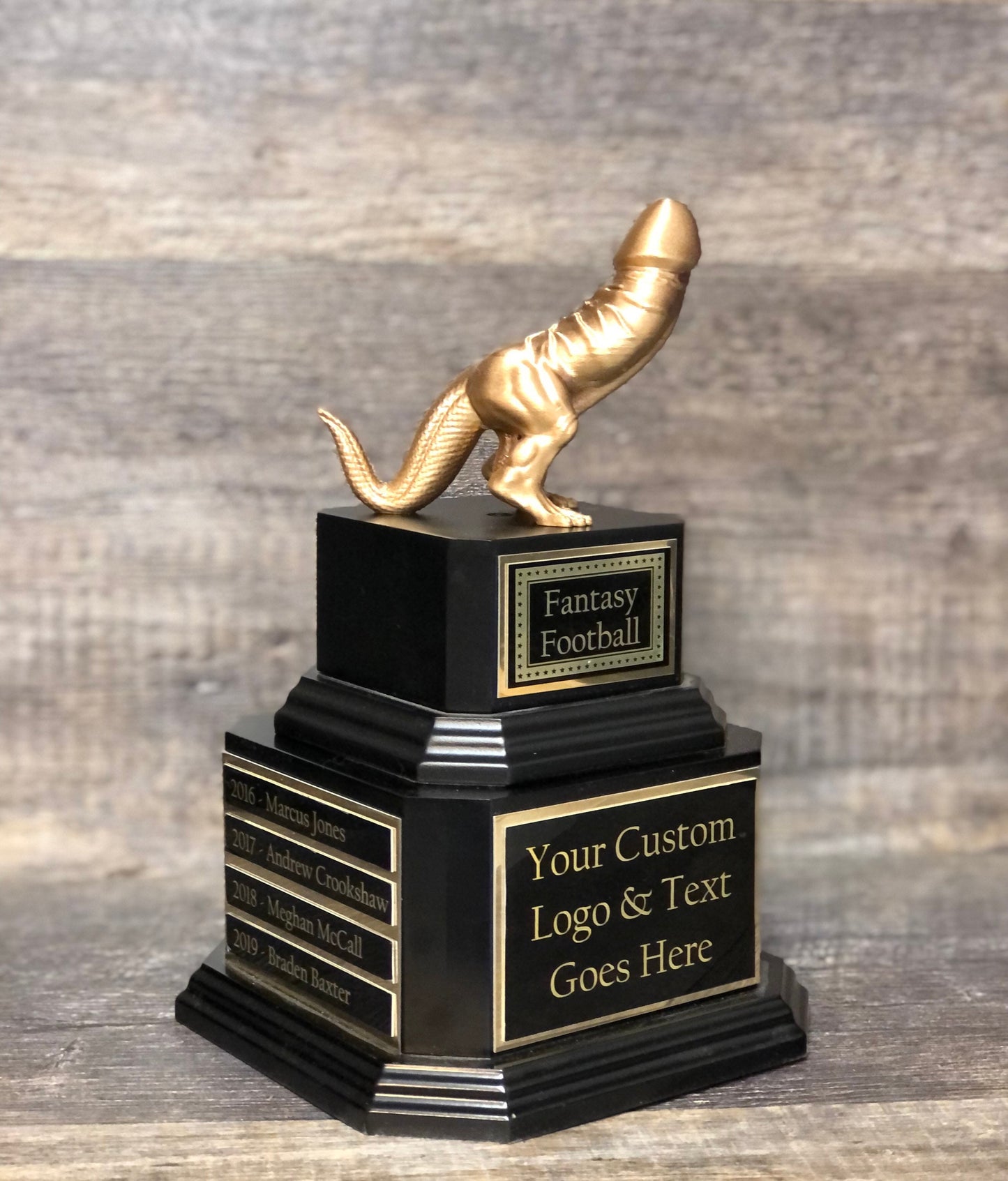 FFL Golden Dickasaurus LOSER Trophy Fantasy Football Loser Trophy Funny Award Perpetual Trophy Last Place Dinosaur Dickhead Penis Award