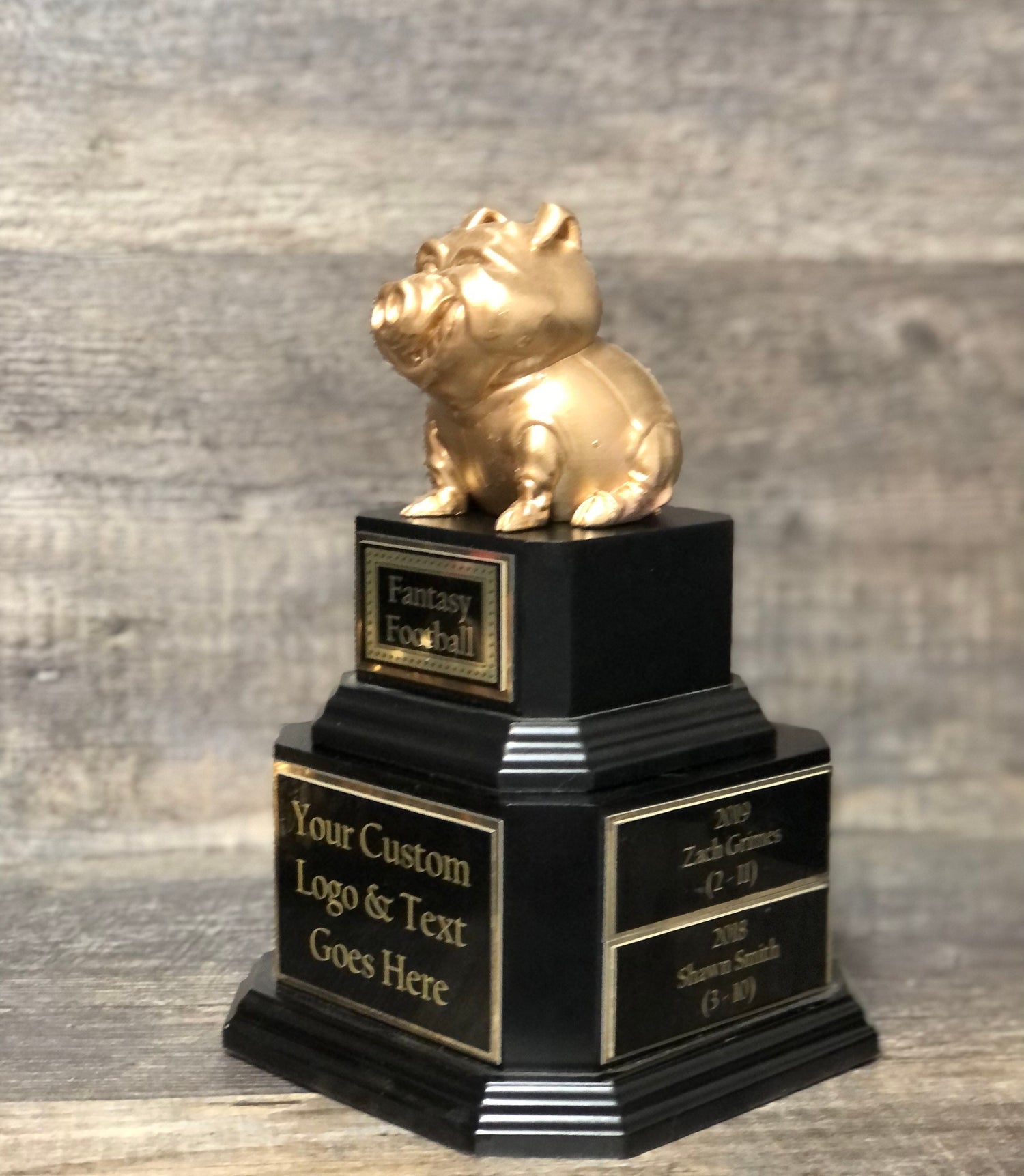 Fantasy Football League Trophy Pig Skin Trophy Award Perpetual FFL Trophy 10.5" Champion / Loser Trophy Football League Sports Award Winner