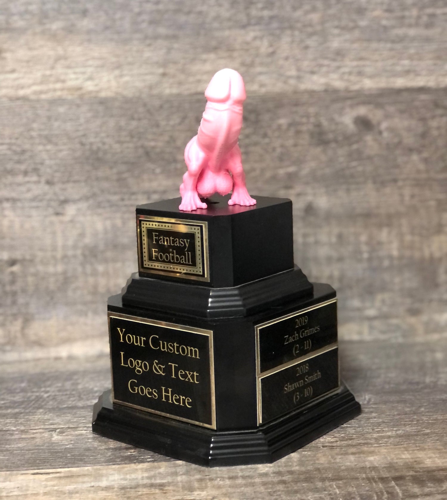 Girls Fantasy Football Dickasaurus LOSER Trophy FFL Loser Sacko Award Funny Trophy Award Perpetual Trophy Last Place Dinosaur Penis Award