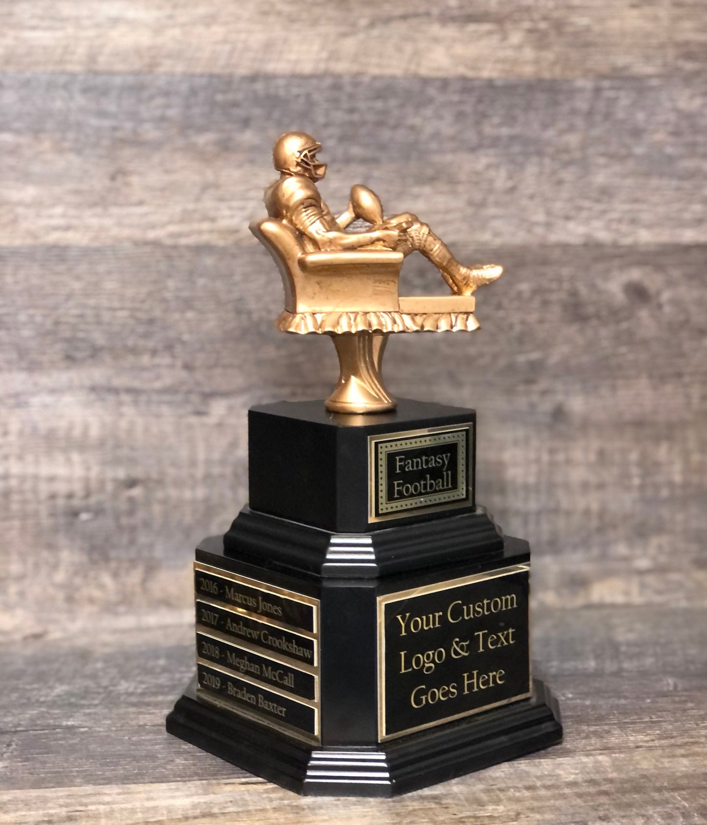 FFL Trophy Fantasy Football League Trophy Gold Armchair Quarterback Custom Personalized Perpetual 6 or 12 Year Championship Award Winner