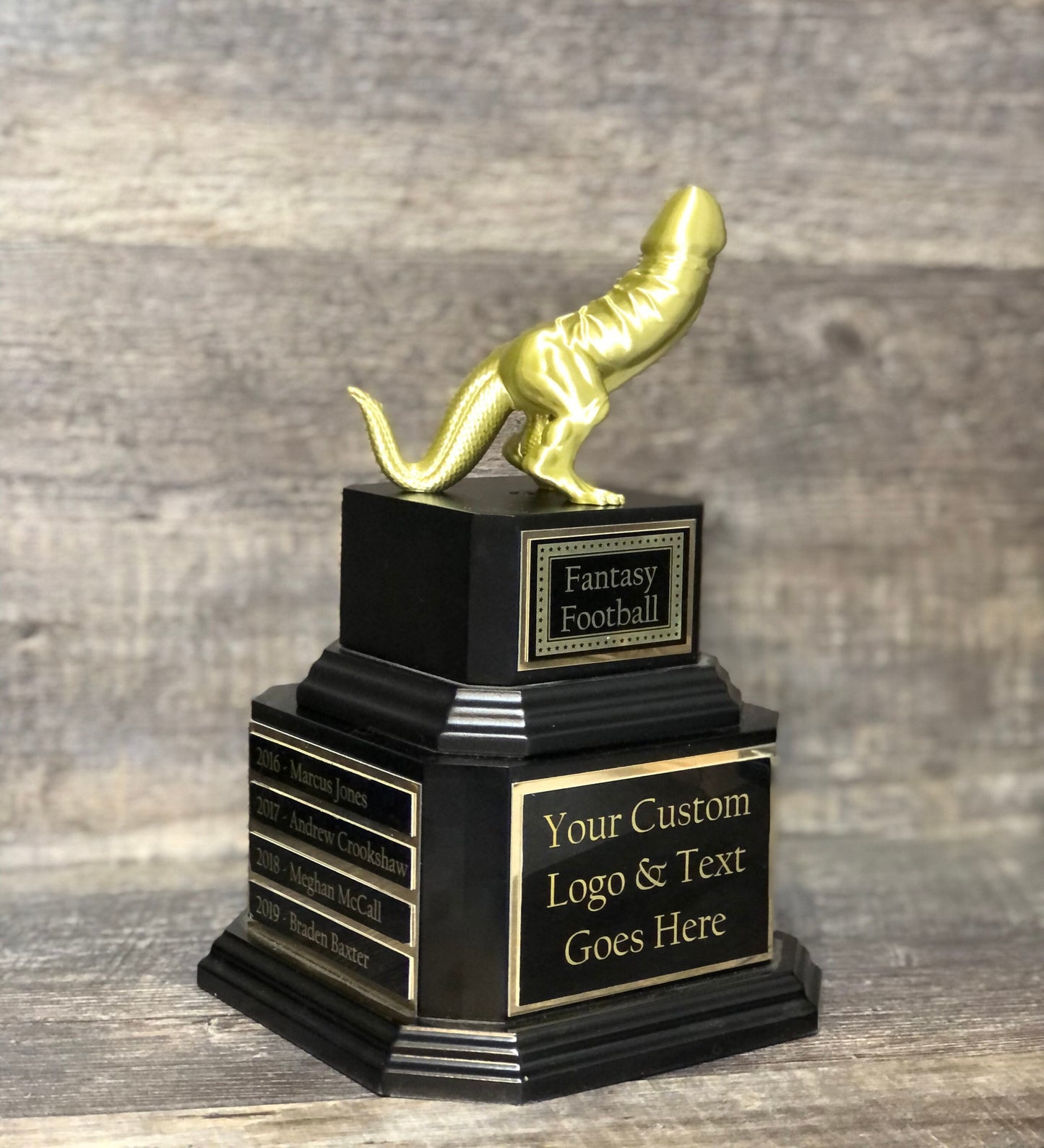FFL Golden Dickasaurus LOSER Trophy Fantasy Football Loser Trophy Funny Award Perpetual Trophy Last Place Dinosaur Dickhead Penis Award