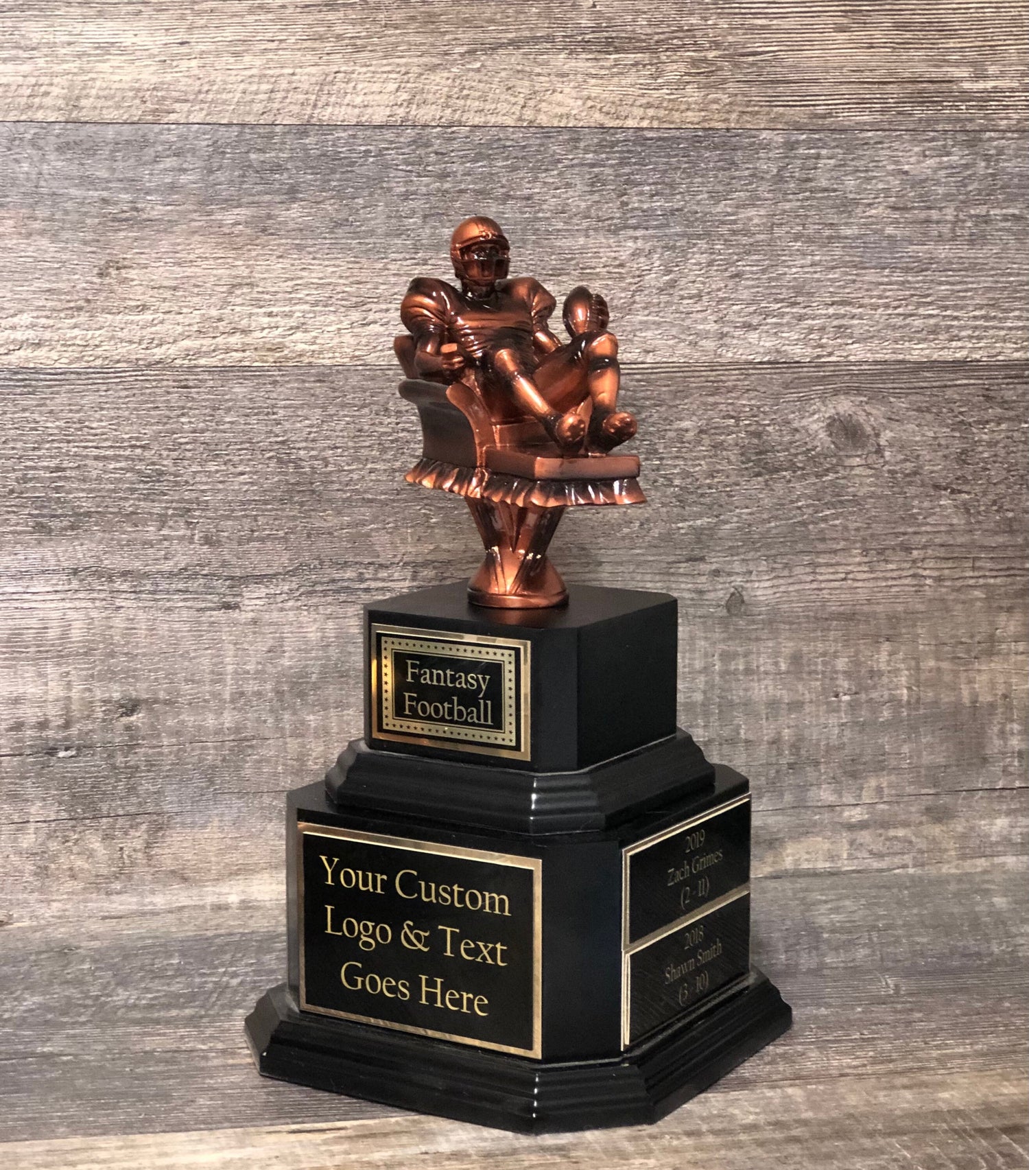 FFL Trophy Fantasy Football League Trophy Gold Armchair Quarterback Custom Personalized Perpetual 6 or 12 Year Championship Award Winner