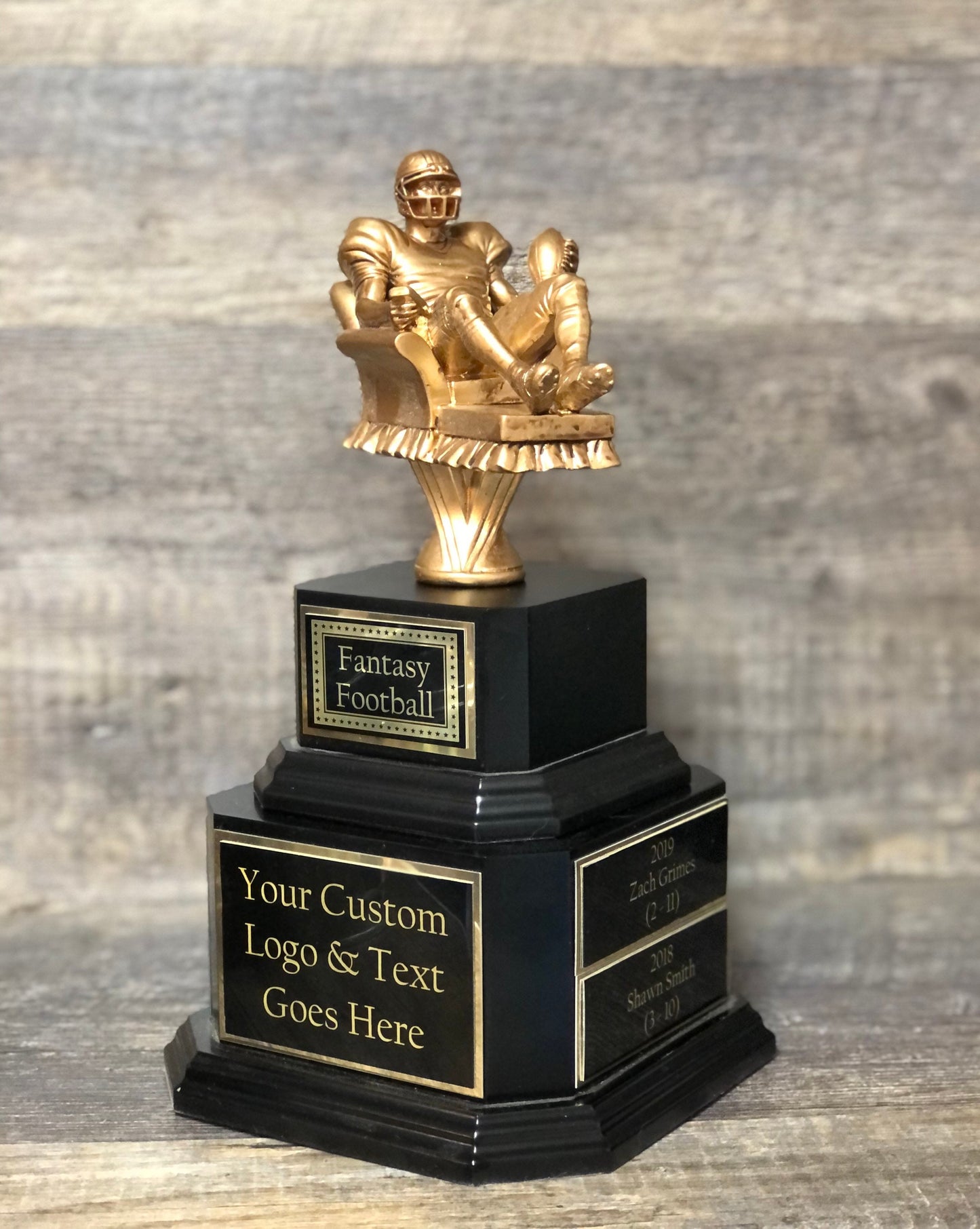 FFL Trophy Fantasy Football League Trophy Gold Armchair Quarterback Custom Personalized Perpetual 6 or 12 Year Championship Award Winner