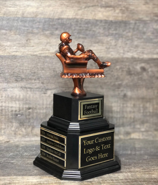 FFL Trophy Fantasy Football League Trophy Gold Armchair Quarterback Custom Personalized Perpetual 6 or 12 Year Championship Award Winner