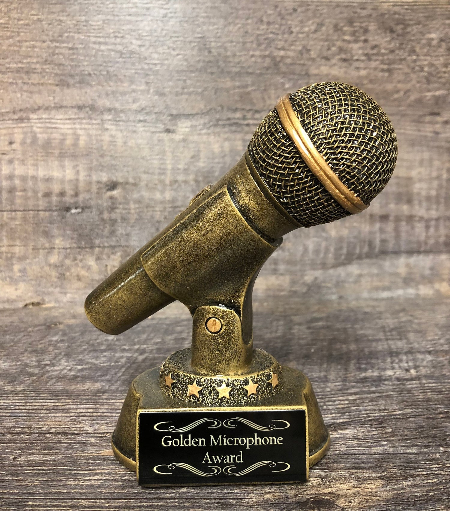 GOLDEN MICROPHONE Trophy Karaoke Best Singer Award Funny Trophy Singing Competition Music Golden Mic Announcer You Rock Emcee Recognition