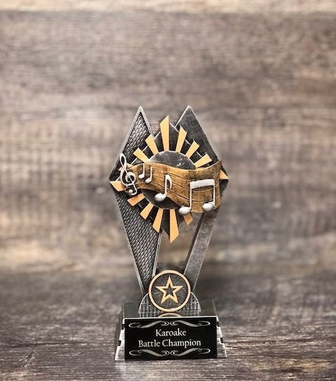 Music Trophy Karaoke Best Singer Award Funny Trophy Music Notes Singing Competition Music Golden Mic Announcer You Rock Emcee Recognition