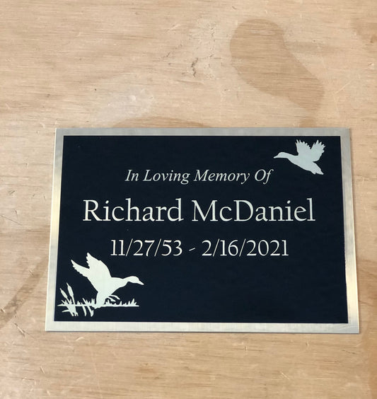 Custom Engraved Name Plate Cremation Urn DUCK HUNTING Memorial Urn Tag Plaque In Loving Memory of Black/Gold Back Engraved Urn Name Plate