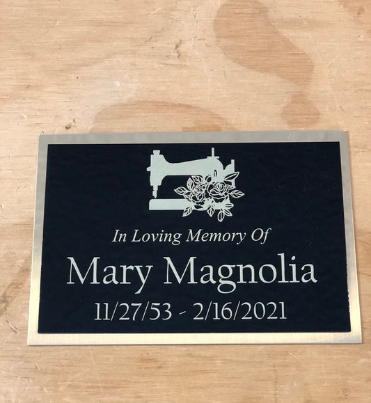 Custom Engraved Name Plate Cremation Urn SEWING MACHINE Memorial Urn Tag Plaque In Loving Memory of Black/Gold Back Engraved Urn Name Plate