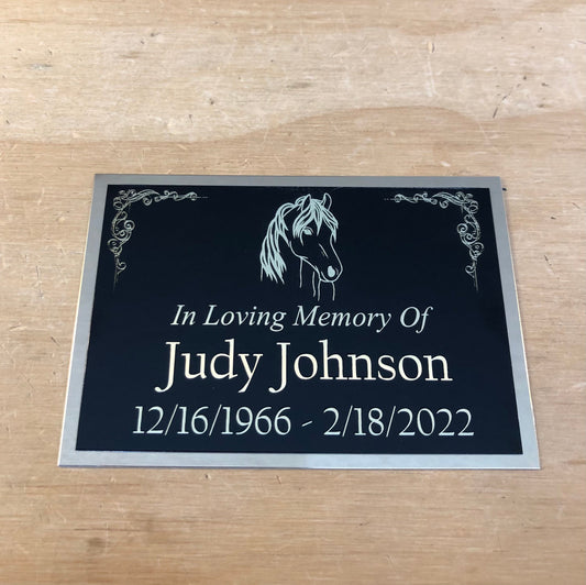 Custom Engraved Name Plate Cremation Urn HORSE EQUESTRIAN Memorial Urn Tag Plaque In Loving Memory of Black/Gold Back Laser Engraved Plate