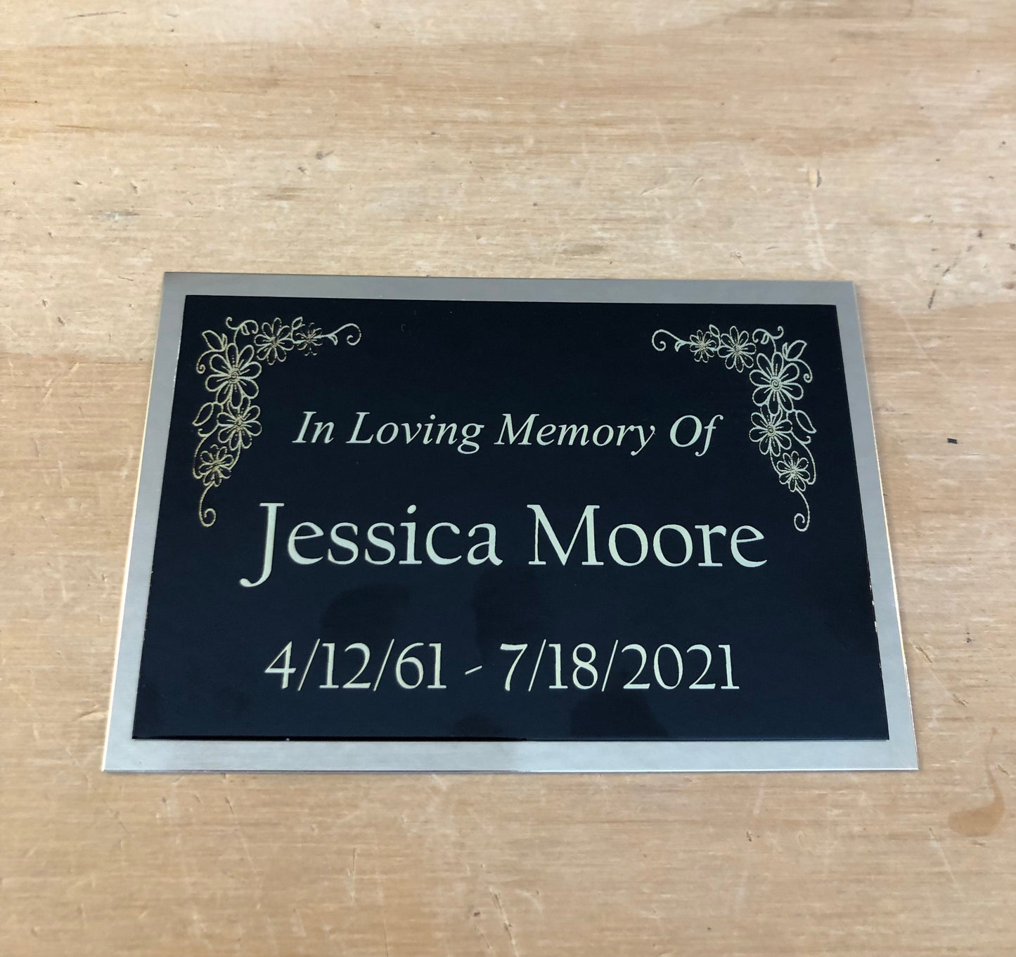 Memorial Urn Plaque Custom Engraved Urn Plaque In Loving Memory Of Name Plate Cremation Urn FLORAL BOARDER Engraved Urn Name Plate