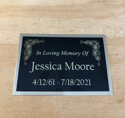 Memorial Urn Plaque Custom Engraved Urn Plaque In Loving Memory Of Name Plate Cremation Urn FLORAL BOARDER Engraved Urn Name Plate