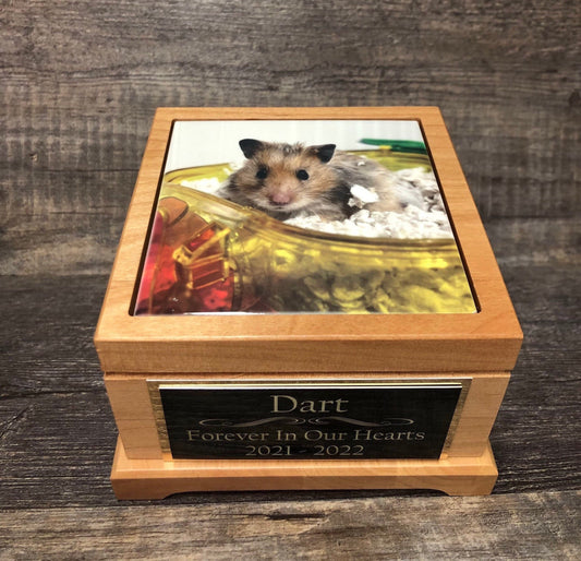 Hamster Urn Mouse Urn Guinea Pig Urn Small Animal Pet Urn Bunny Urn Pet Memorial Box Cremation Urn Custom Photo Tile & Engraved Tag To 25lbs