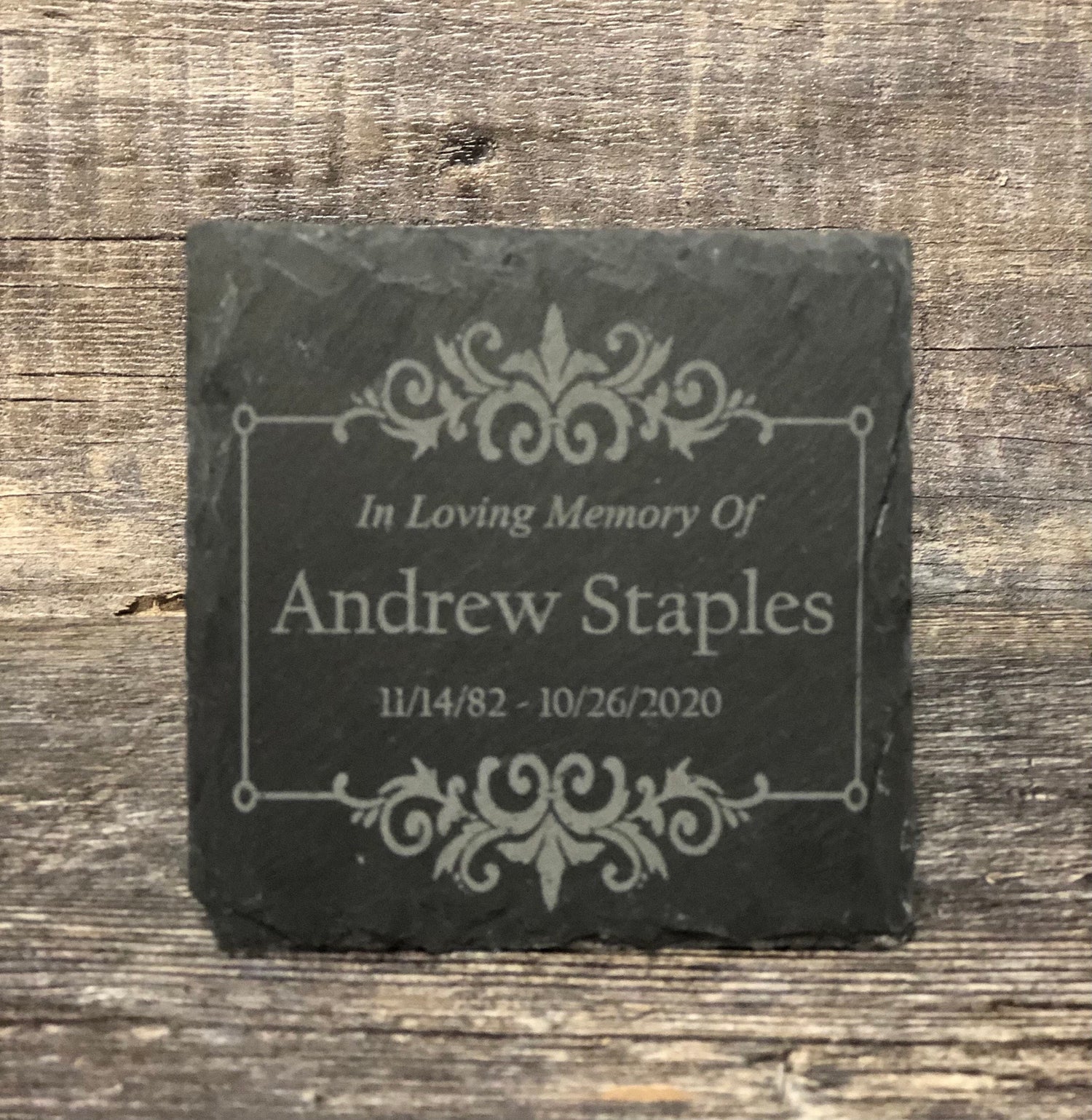 Memory Stone Memorial Remembrance Stone Custom Engraved ORNATE FRAME Slate Outdoor Garden Memorial Plaque In Loving Memory of Name Plate