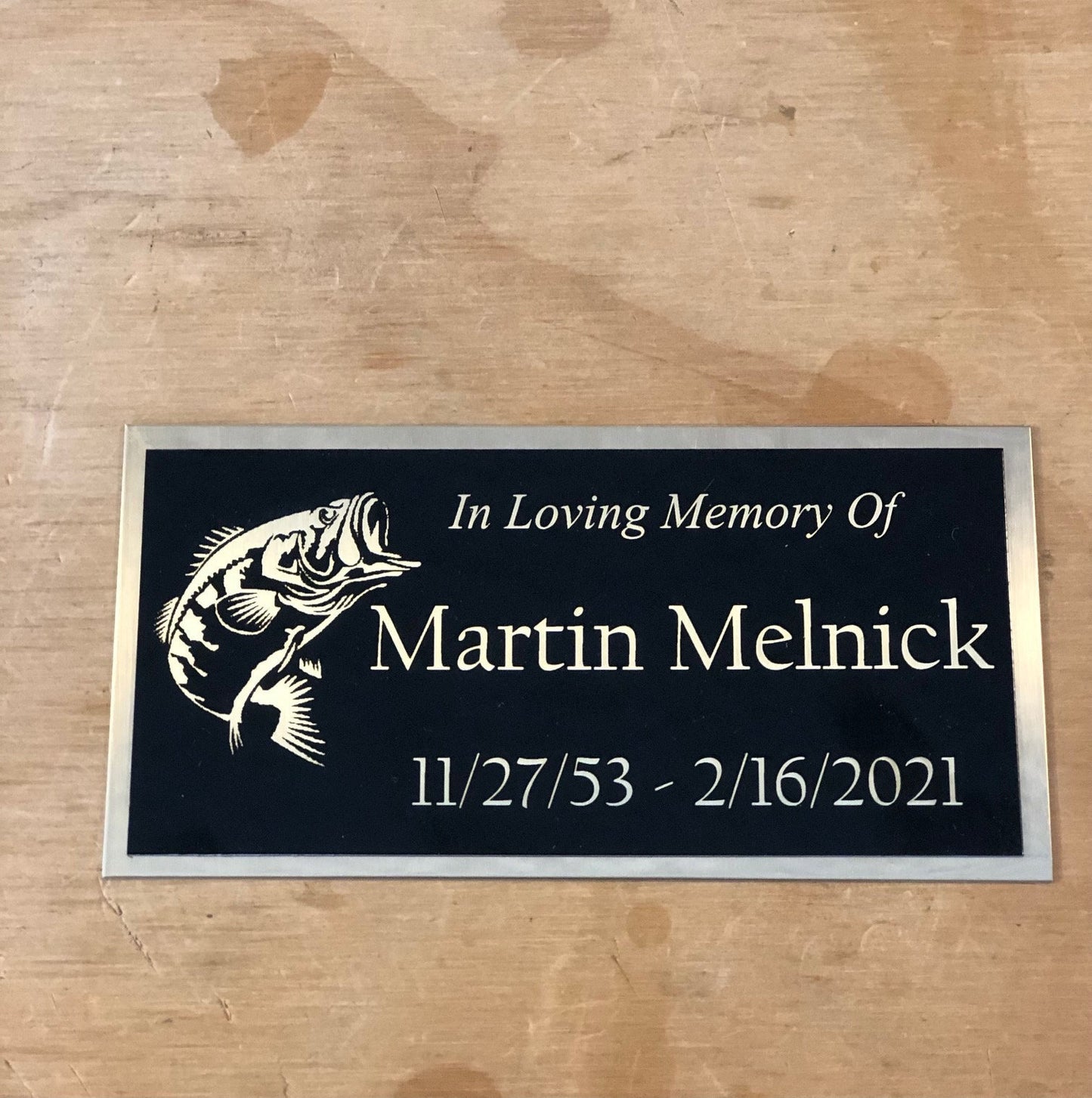 Custom Engraved Name Plate Cremation Urn Fish BASS FISHING Memorial Urn Tag Plaque In Loving Memory of Engraved Urn Name Plate