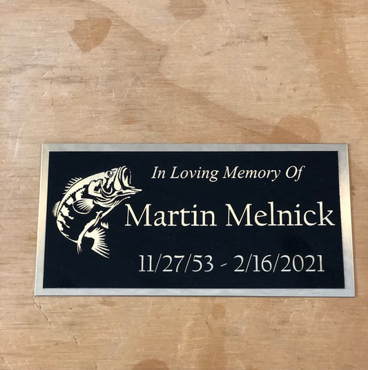 Memorial Plate Urn Plaque Custom Engraved Name Plate Cremation Urn Fish BASS FISHING Memorial In Loving Memory of Engraved Urn Name Plate