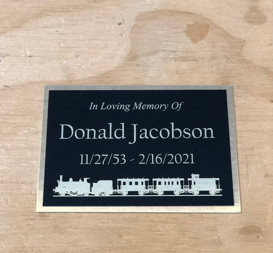 Memorial Urn Plaque Custom Engraved Name Plate Cremation Urn TRAIN RAILROAD  Memorial Urn Tag In Loving Memory of Engraved Urn Name Plate