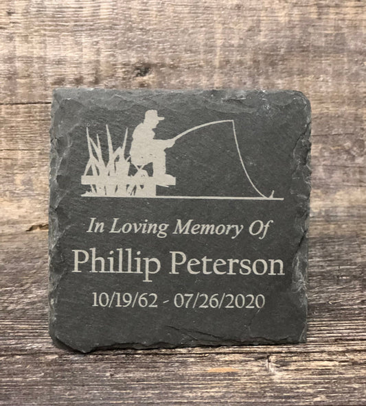 Memorial Stone Memory Stone Remembrance Plaque Custom Engraved FISHING Slate Garden Memorial Plaque In Loving Memory of Engraved Name Plate