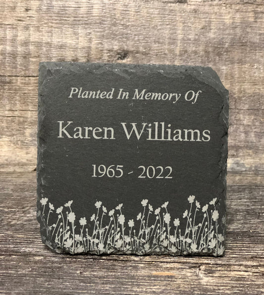 Memorial Stone Memory Stone Remembrance Custom Engraved WILD FLOWERS Slate Garden Memorial Plaque In Loving Memory of Engraved Name Plate