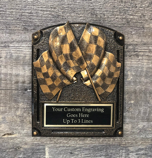 Racing Trophy Checkered Flags Plaque Race Flags Plaque 8" Car Show Trophy Hot Rod Trophy Best In Show Best Car Award Participant Trophy