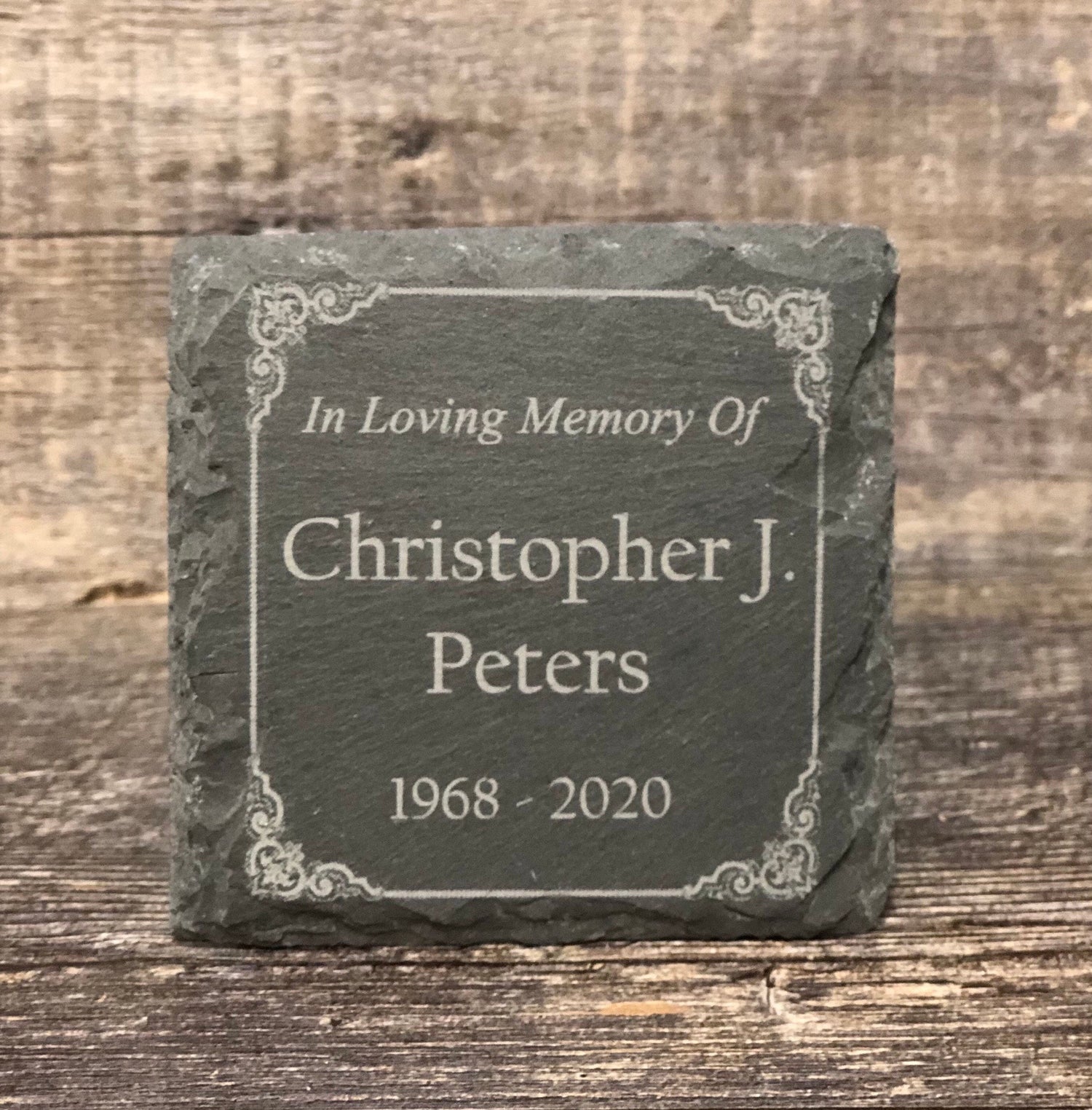 Memorial Stone Remembrance Memory Stone Plaque Custom Engraved ORNATE FRAME Slate Outdoor Garden Plaque In Loving Memory of Name Plate