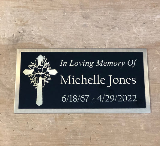 Custom Engraved Name Plate Cremation Urn Fish FLORAL CROSS Memorial Urn Tag Plaque In Loving Memory of Engraved Urn Name Plate