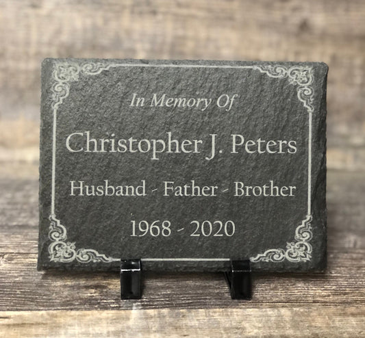 Memorial Stone Memory Stone Slate Remembrance Custom Engraved ORNATE FRAME Garden Memorial Stone Plaque In Loving Memory of Name Plate