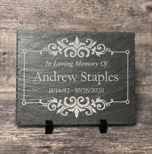 Memorial Stone Memory Stone Slate Remembrance Custom Engraved ORNATE FRAME Garden Memorial Stone Plaque In Loving Memory of Name Plate