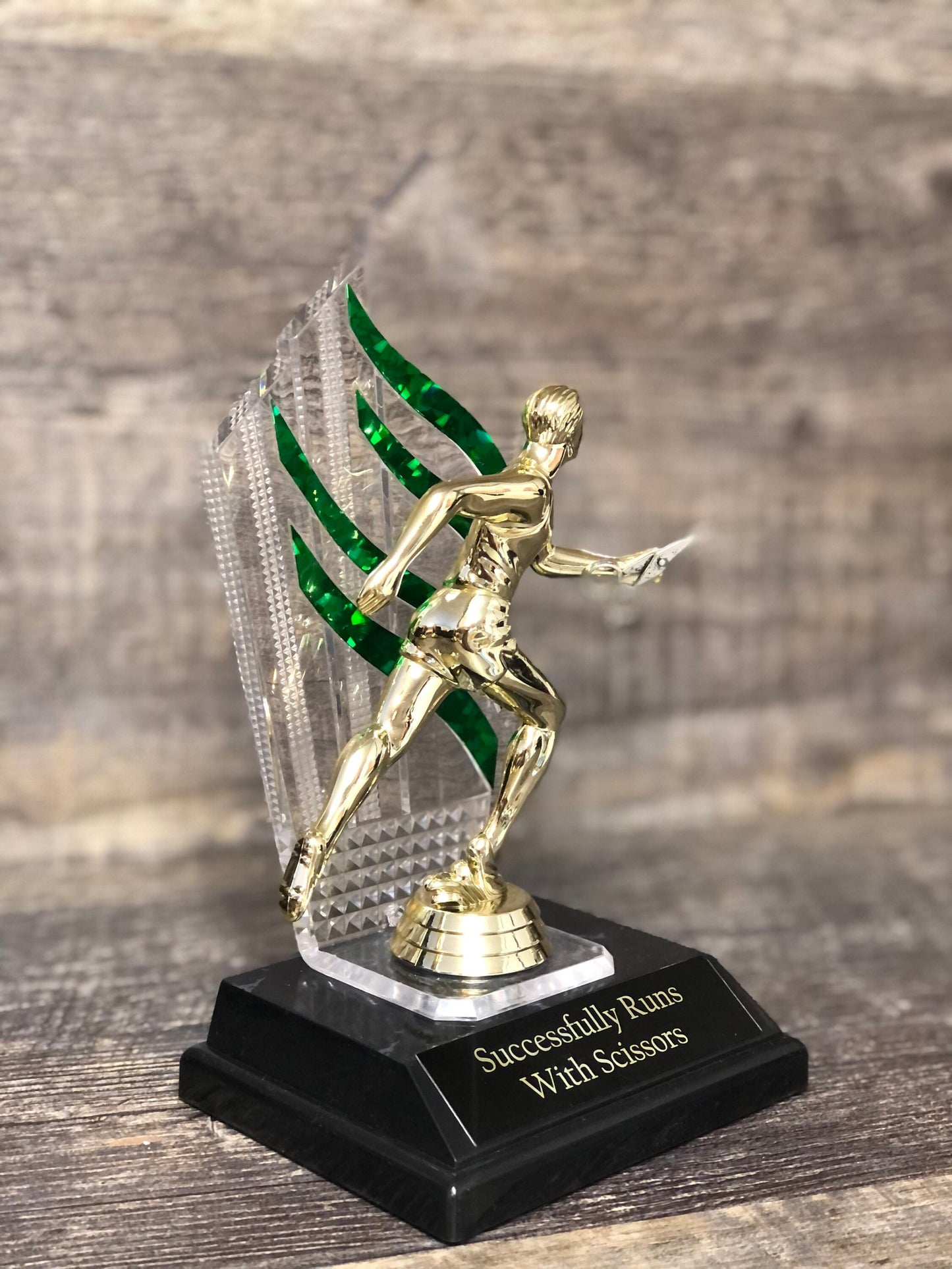 Successfully Runs With Scissors Funny Trophy Gag Gift Runner Jogger Track Birthday Gift Achievement Award Adult Humor Marathon Trophy