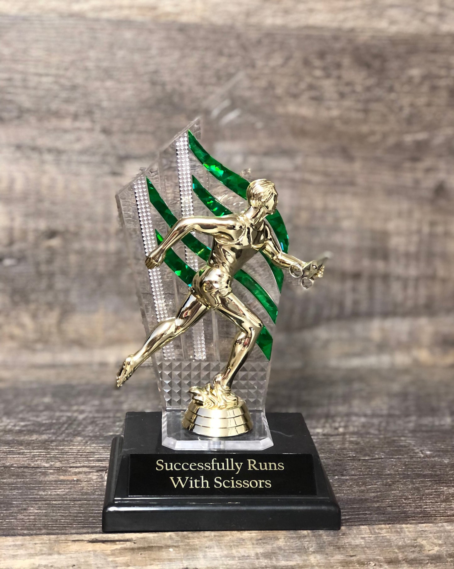 Successfully Runs With Scissors Funny Trophy Gag Gift Runner Jogger Track Birthday Gift Achievement Award Adult Humor Marathon Trophy