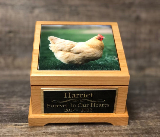 Hen Urn Small Animal Pet Urn Chicken Rooster Duck Urn Pet Memorial Keepsake Box Cremation Urn Custom Photo Tile & Engraved Tag To 25lbs