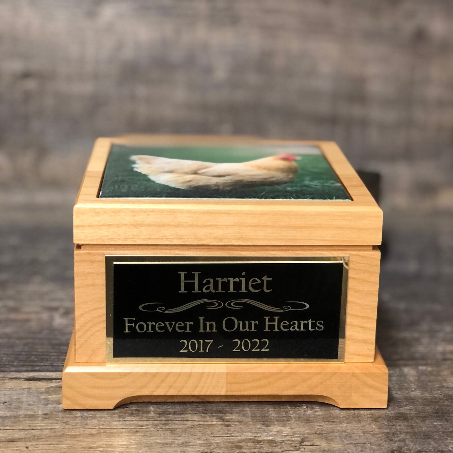 Hen Urn Small Animal Pet Urn Chicken Rooster Duck Urn Pet Memorial Keepsake Box Cremation Urn Custom Photo Tile & Engraved Tag To 25lbs