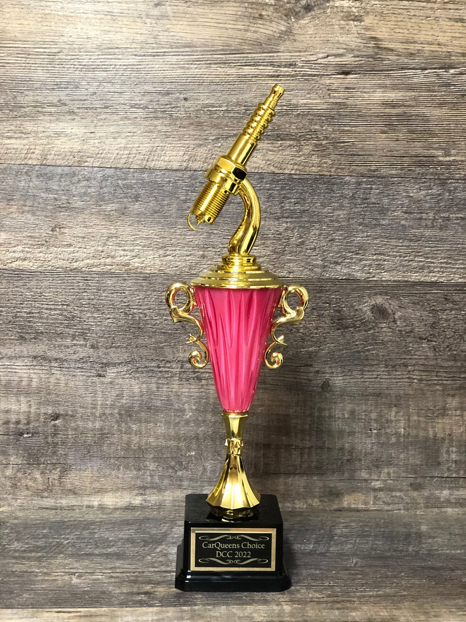 Girls PINK Car Show Trophy Spark Plug Hot Rod 16" Racing Trophy Gold Spark Plug Award Best In Show Best Antique Classic Car Show Participant