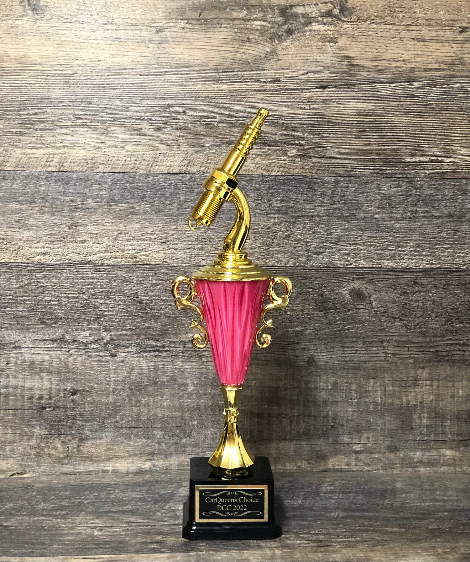 Girls PINK Car Show Trophy Spark Plug Hot Rod 16" Racing Trophy Gold Spark Plug Award Best In Show Best Antique Classic Car Show Participant