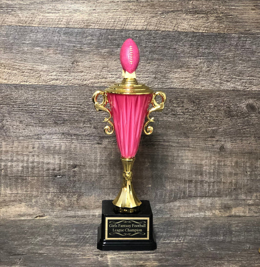 GIRLS Fantasy Football Trophy Pink Cup & Football FFL Woman's League Trophy 11" Champion Champ Trophy Crown Football Sports Award Winner