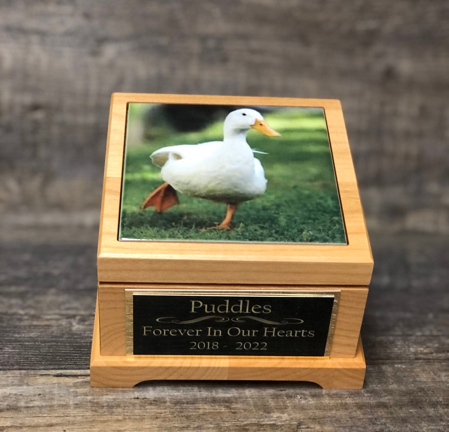 Duck Urn Small Animal Pet Urn Bird Chicken Hen Rooster Urn Pet Memorial Keepsake Box Cremation Urn Custom Photo Tile & Engraved Tag To 25lbs