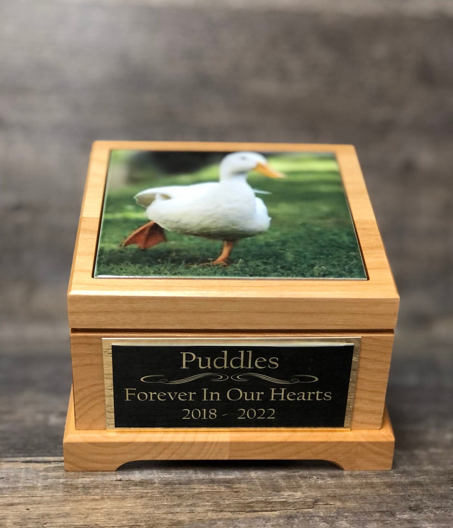 Duck Urn Small Animal Pet Urn Bird Chicken Hen Rooster Urn Pet Memorial Keepsake Box Cremation Urn Custom Photo Tile & Engraved Tag To 25lbs