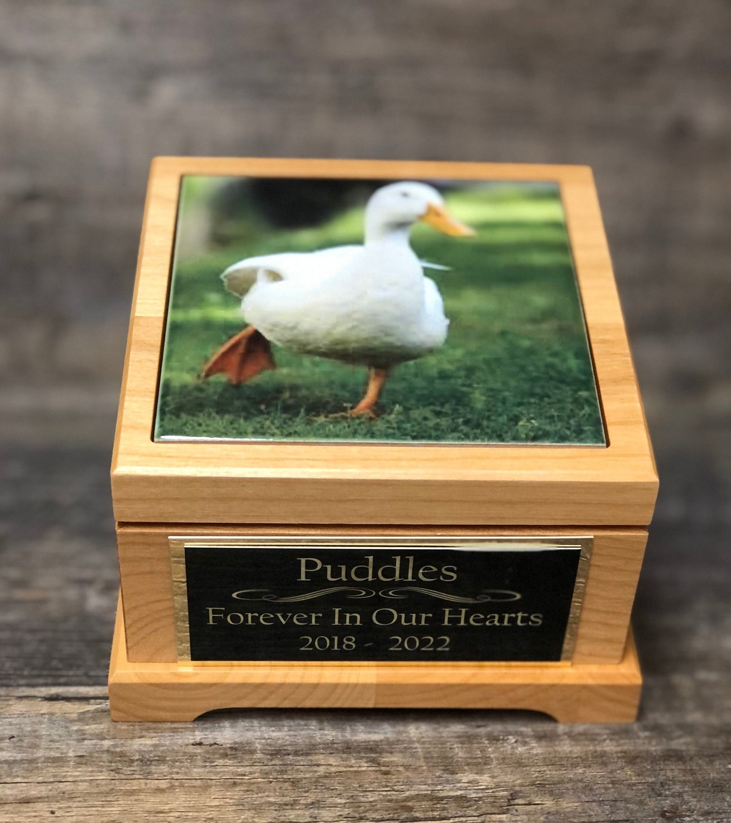 Duck Urn Small Animal Pet Urn Bird Chicken Hen Rooster Urn Pet Memorial Keepsake Box Cremation Urn Custom Photo Tile & Engraved Tag To 25lbs