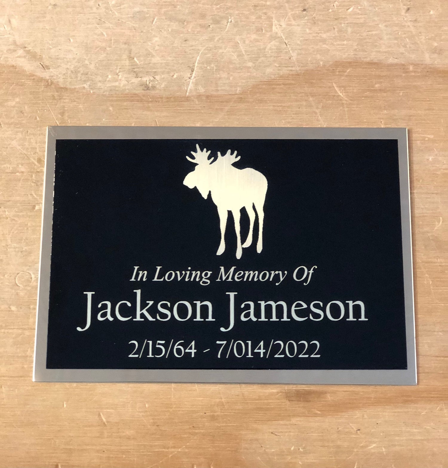 Custom Engraved Name Plate Cremation Urn MOOSE HUNTING Memorial Urn Tag Plaque In Loving Memory of Black/Gold Back Engraved Urn Name Plate