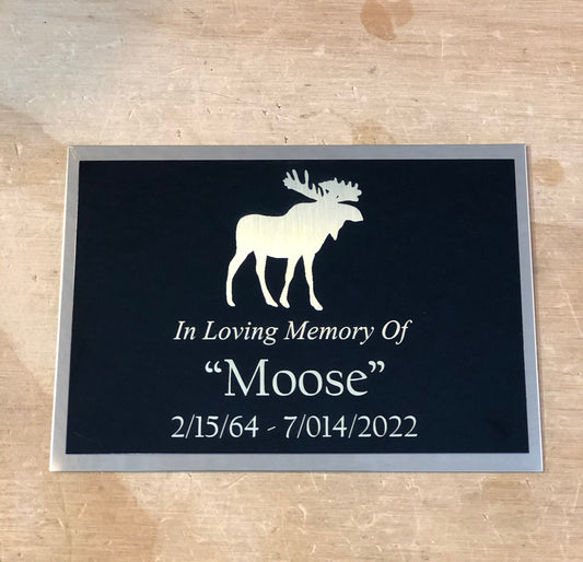 Custom Engraved Name Plate Cremation Urn MOOSE HUNTING Memorial Urn Tag Plaque In Loving Memory of Black/Gold Back Engraved Urn Name Plate