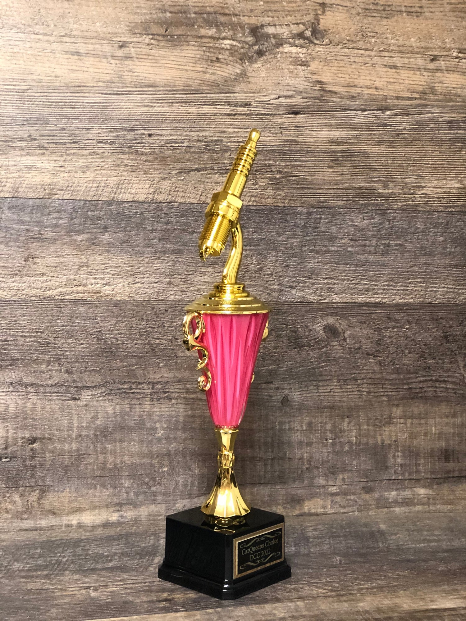 Girls PINK Car Show Trophy Spark Plug Hot Rod 16" Racing Trophy Gold Spark Plug Award Best In Show Best Antique Classic Car Show Participant