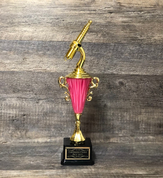 Girls PINK Racing Trophy Spark Plug Hot Rod 16" Car Show Trophy Gold Spark Plug Award Best In Show Best Antique Classic Car Show Participant