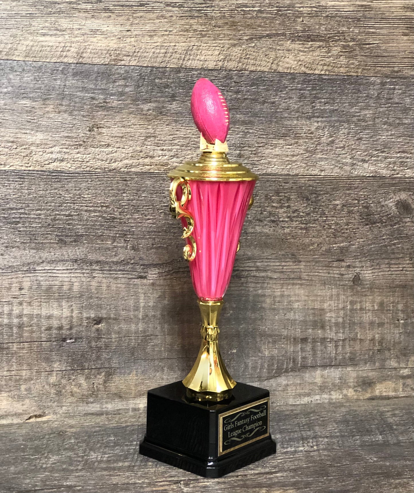 GIRLS Fantasy Football Trophy Pink Cup & Football FFL Woman's League Trophy 11" Champion Champ Trophy Crown Football Sports Award Winner