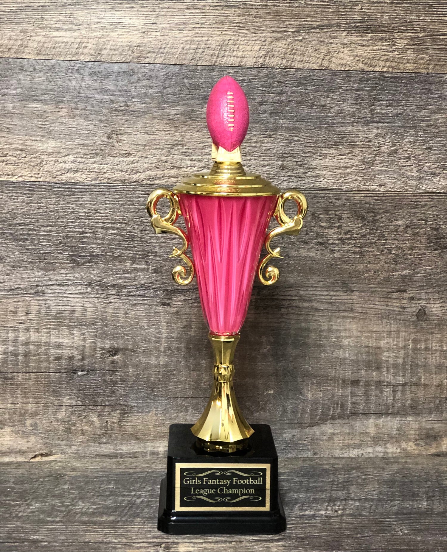 GIRLS Fantasy Football Trophy Pink Cup & Football FFL Woman's League Trophy 11" Champion Champ Trophy Crown Football Sports Award Winner