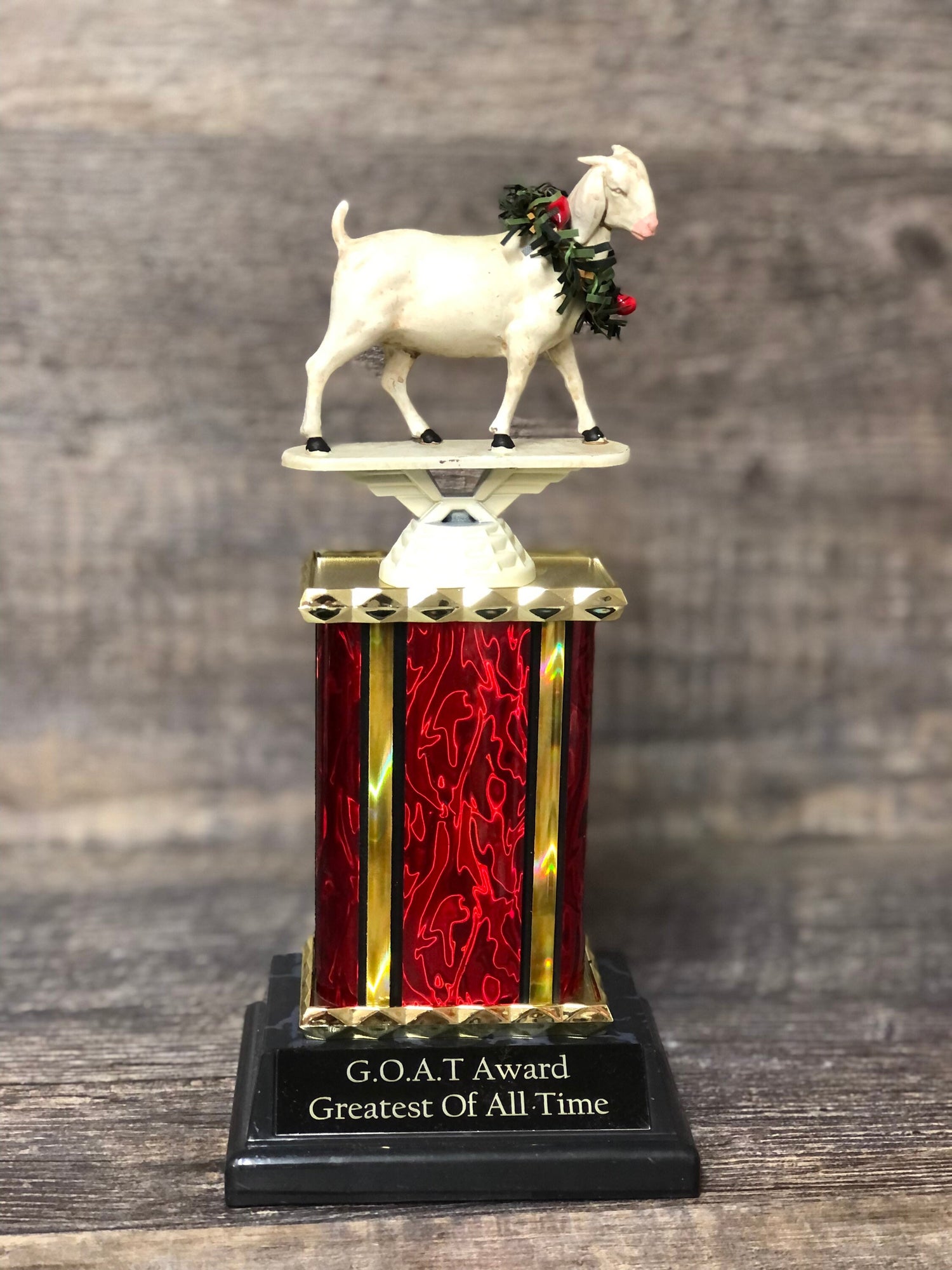 Fantasy Football Trophy Funny GOAT With Wreath Greatest of All Time Award Bragging Rights Best Stats Achievement Award Personalize Winner
