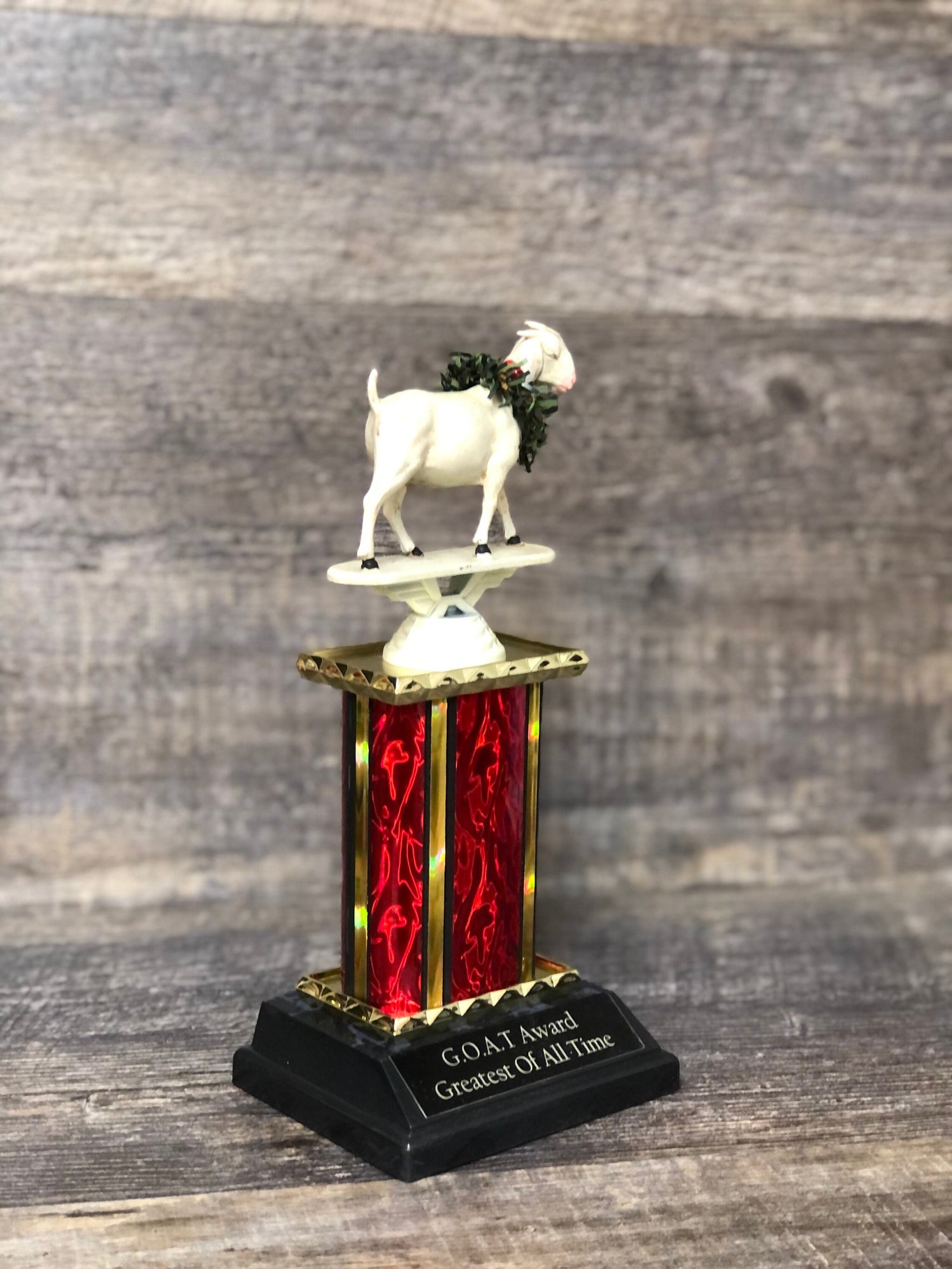 Fantasy Football Trophy Funny GOAT With Wreath Greatest of All Time Award Bragging Rights Best Stats Achievement Award Personalize Winner