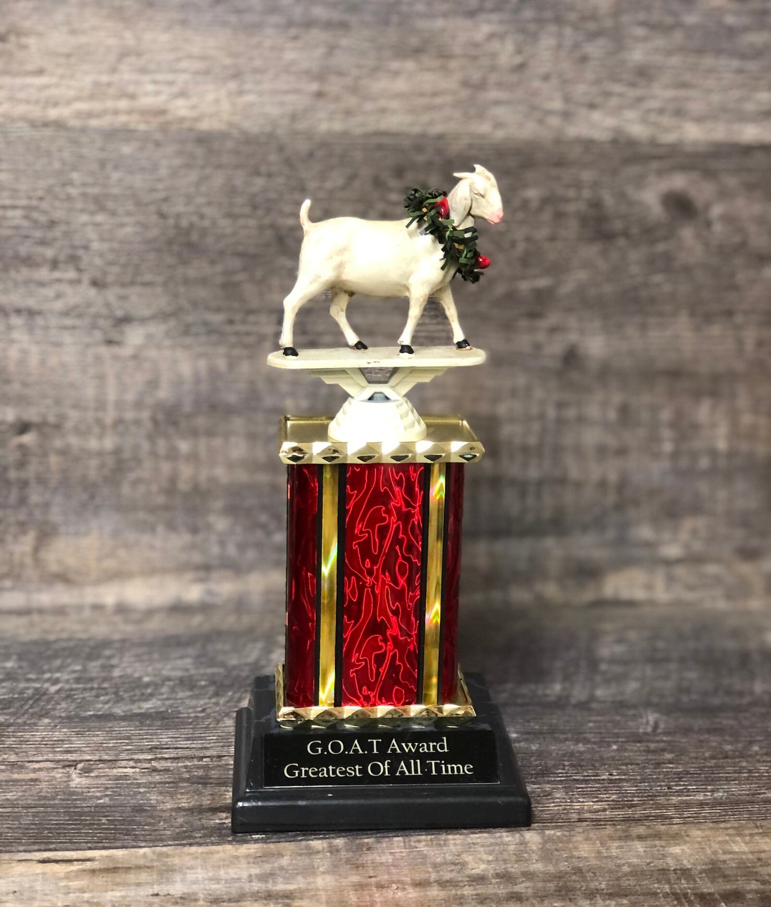 Fantasy Football Trophy Funny GOAT With Wreath Greatest of All Time Award Bragging Rights Best Stats Achievement Award Personalize Winner