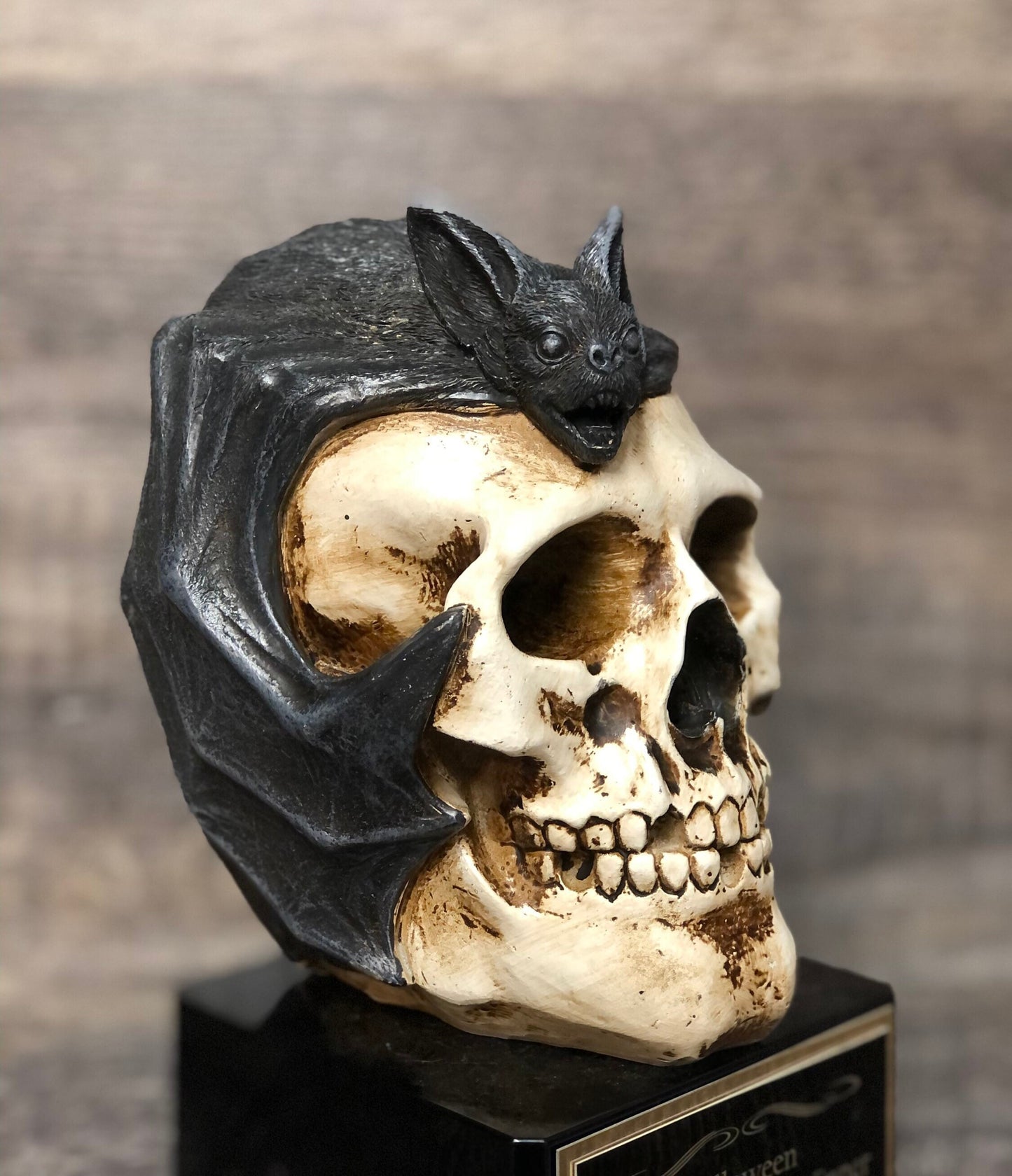 Skull & Bat Halloween Trophy Costume Contest Winner Scariest Costume Pumpkin Carving Halloween Decor Dia De Los Muertos
