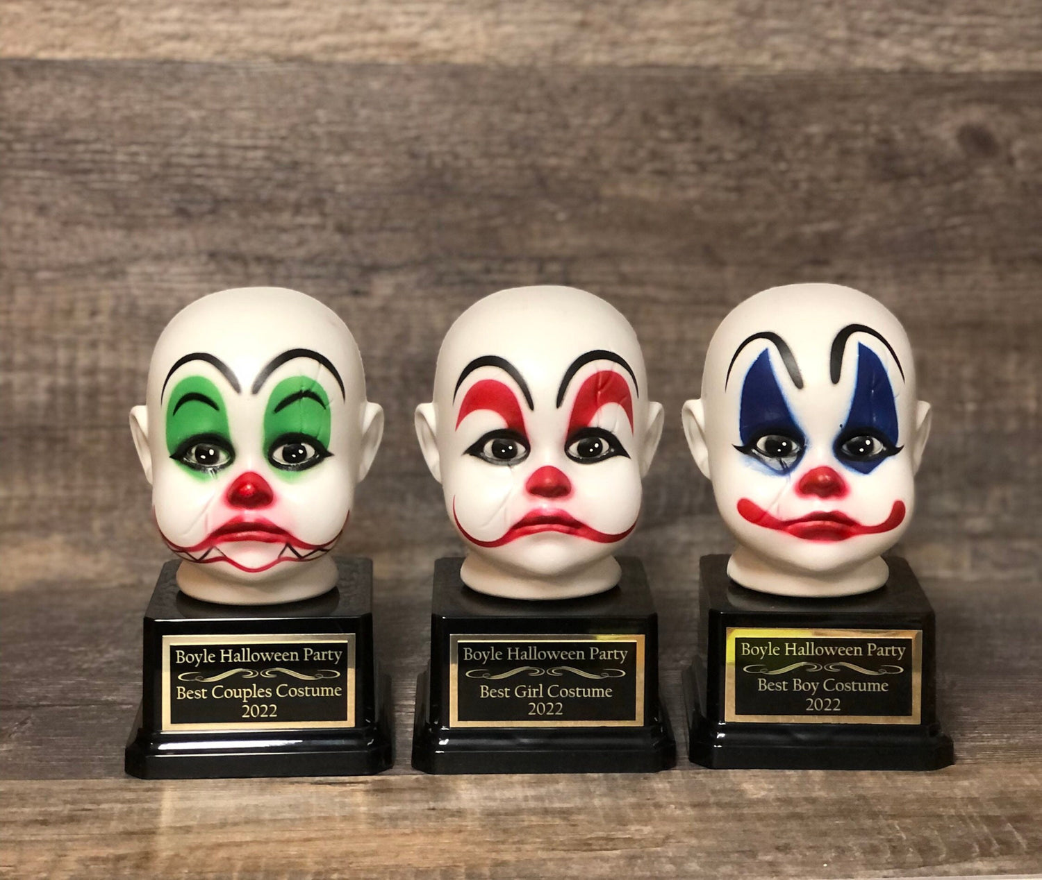 Halloween Trophy Trophies Set of Three Creepy Clown Head Trophies